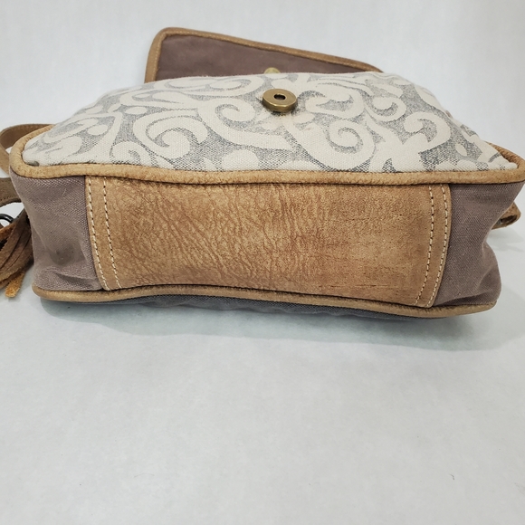 Myra Bag Glare Cowhide Upcycled Canvas Leather Messenger Crossbody Bag - Picture 16 of 16
